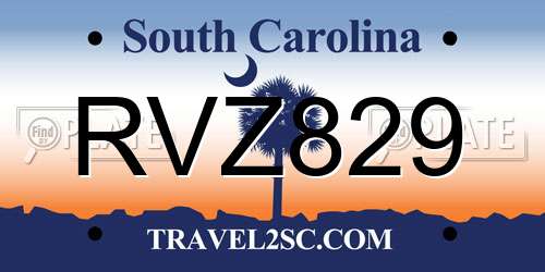 RVZ829 South Carolina License Plate