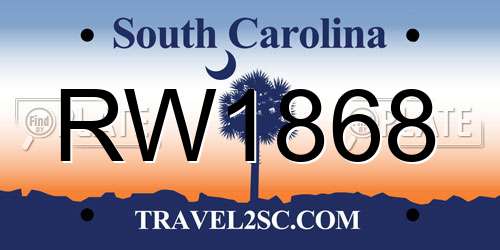 RW1868 South Carolina License Plate