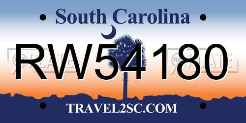 RW54180 South Carolina License Plate