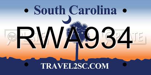 RWA934 South Carolina License Plate