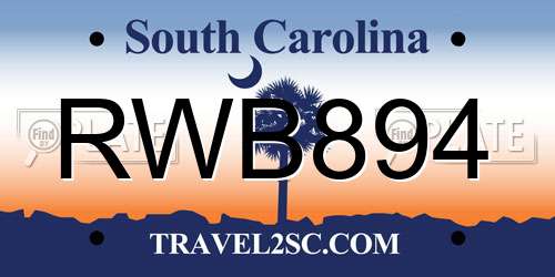 RWB894 South Carolina License Plate