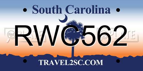 RWC562 South Carolina License Plate