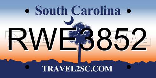 RWE3852 South Carolina License Plate