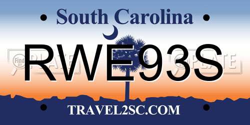 RWE93S South Carolina License Plate