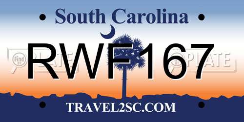 RWF167 South Carolina License Plate