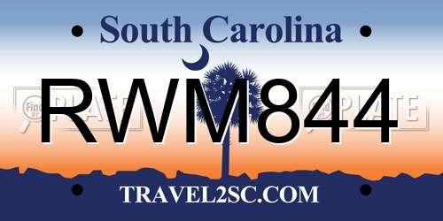 RWM844 South Carolina License Plate