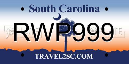 RWP999 South Carolina License Plate