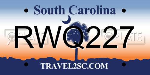 RWQ227 South Carolina License Plate