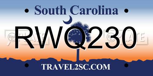 RWQ230 South Carolina License Plate