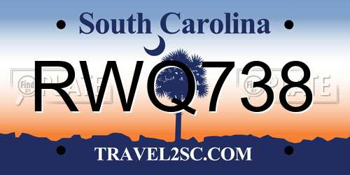 RWQ738 South Carolina License Plate
