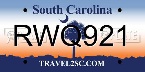 RWQ921 South Carolina License Plate