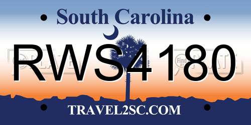RWS4180 South Carolina License Plate