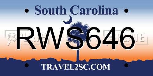 RWS646 South Carolina License Plate