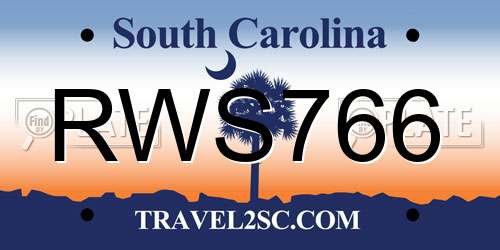 RWS766 South Carolina License Plate