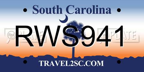 RWS941 South Carolina License Plate