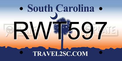 RWT597 South Carolina License Plate