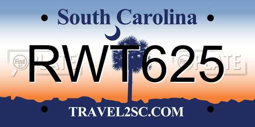 RWT625 South Carolina License Plate