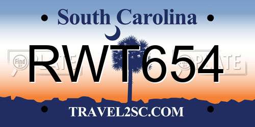 RWT654 South Carolina License Plate
