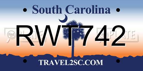 RWT742 South Carolina License Plate