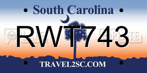 RWT743 South Carolina License Plate
