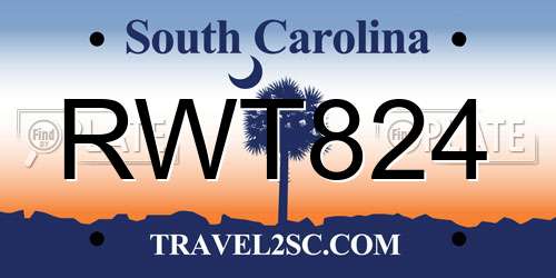RWT824 South Carolina License Plate