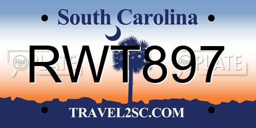 RWT897 South Carolina License Plate