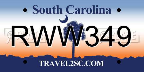RWW349 South Carolina License Plate