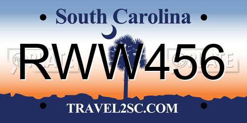 RWW456 South Carolina License Plate