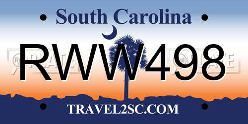 RWW498 South Carolina License Plate