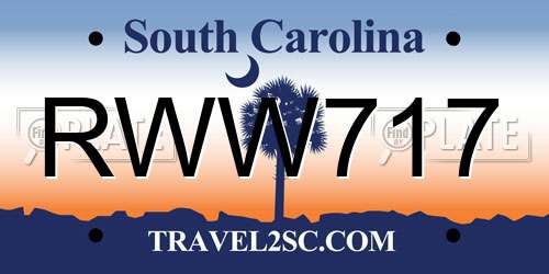 RWW717 South Carolina License Plate