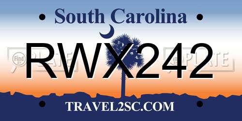 RWX242 South Carolina License Plate