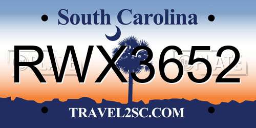 RWX3652 South Carolina License Plate