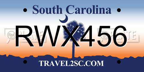 RWX456 South Carolina License Plate