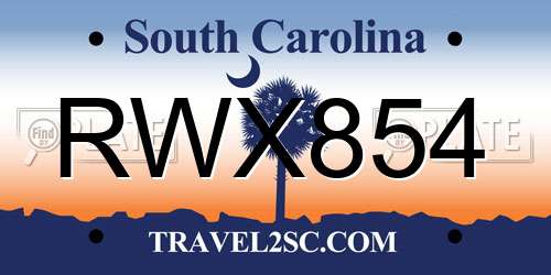 RWX854 South Carolina License Plate