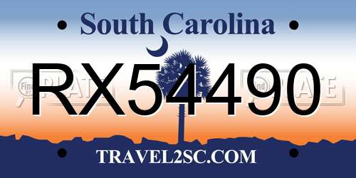 RX54490 South Carolina License Plate