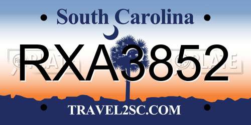 RXA3852 South Carolina License Plate