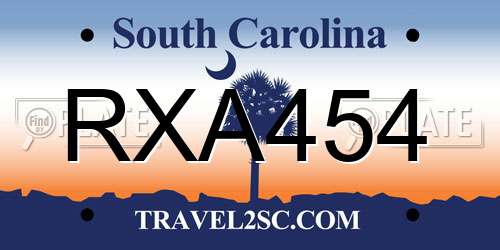 RXA454 South Carolina License Plate