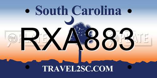 RXA883 South Carolina License Plate