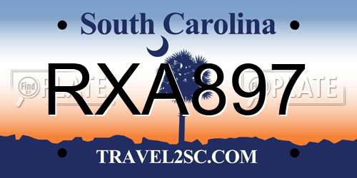 RXA897 South Carolina License Plate