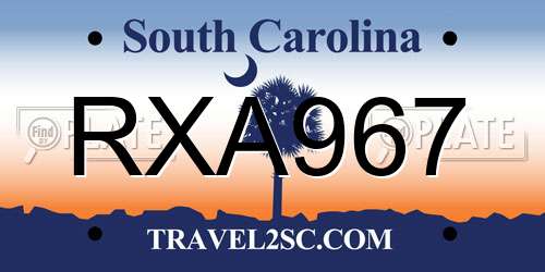 RXA967 South Carolina License Plate