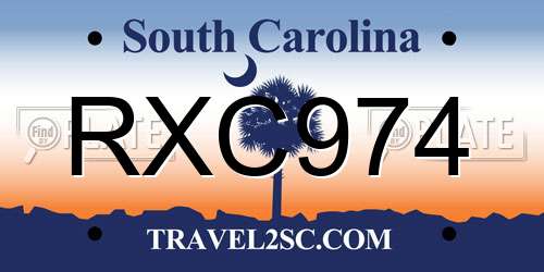 RXC974 South Carolina License Plate