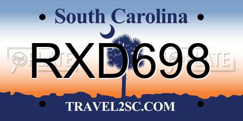 RXD698 South Carolina License Plate