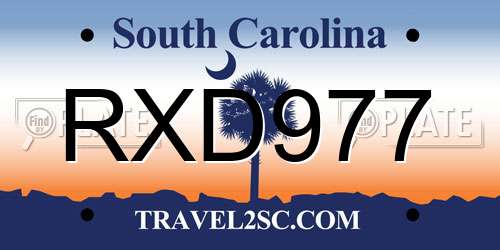 RXD977 South Carolina License Plate