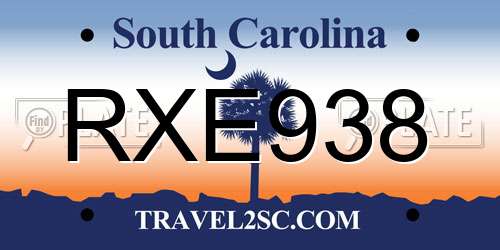 RXE938 South Carolina License Plate