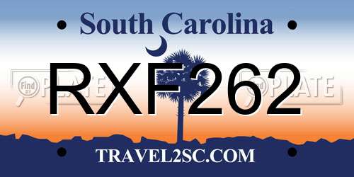 RXF262 South Carolina License Plate