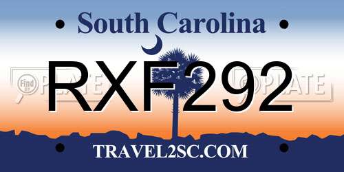 RXF292 South Carolina License Plate