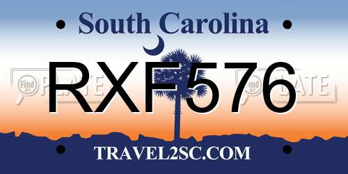 RXF576 South Carolina License Plate