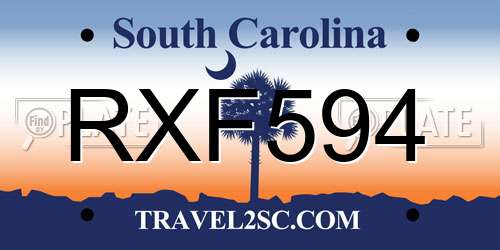 RXF594 South Carolina License Plate