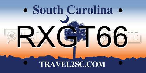 RXGT66 South Carolina License Plate