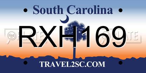 RXH169 South Carolina License Plate